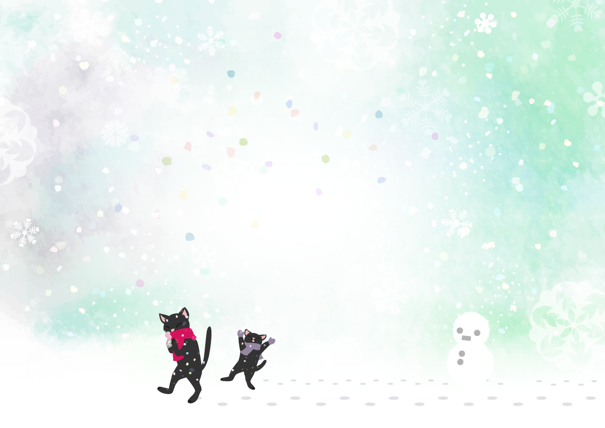 雪と猫の背景冬イラスト飾り枠の無料画像59977に写真・文字を入れる