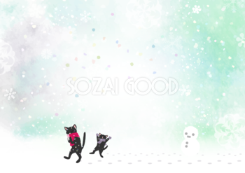 雪と猫の背景冬イラスト飾り枠の無料画像59977