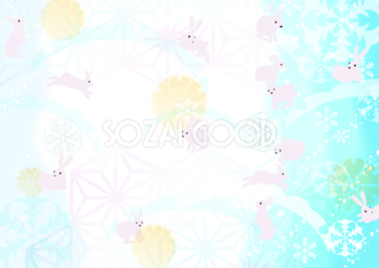 雪うさぎの和風柄の背景イラスト無料画像60009