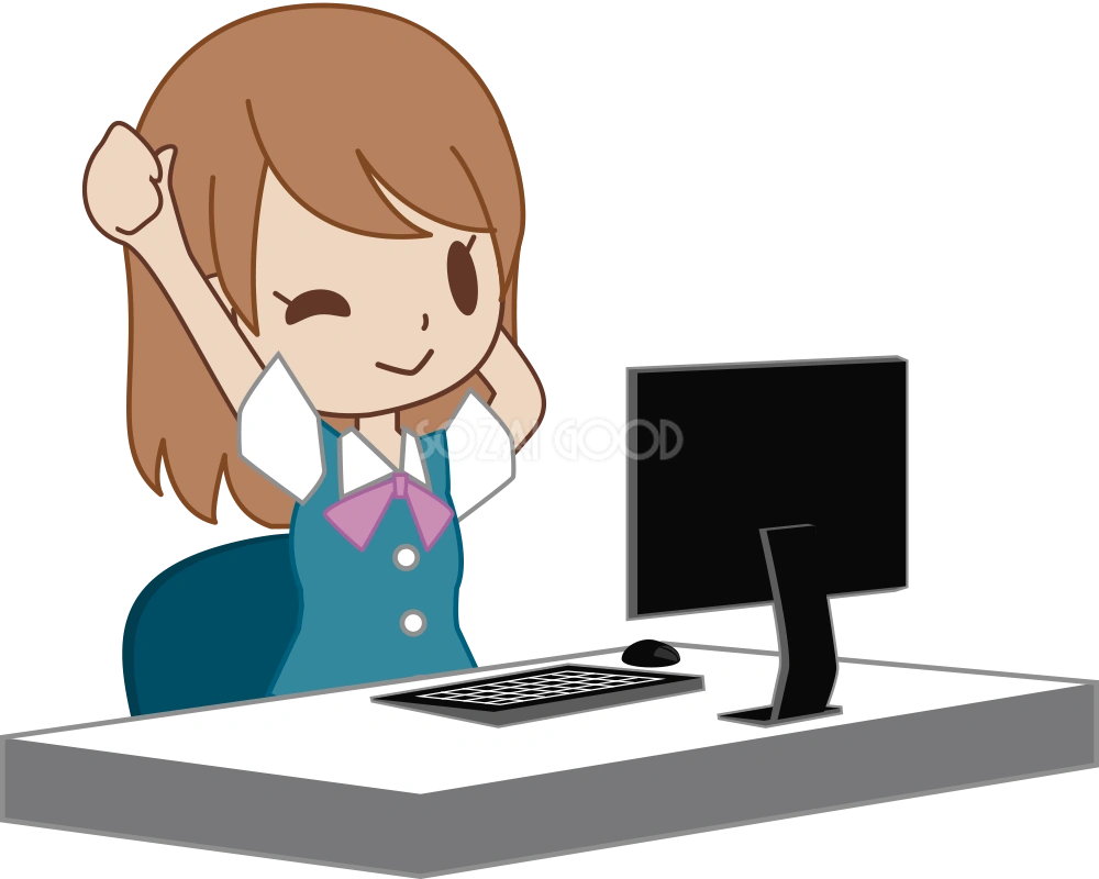 女性 OLが仕事中に伸びる ビジネスマン 無料イラスト