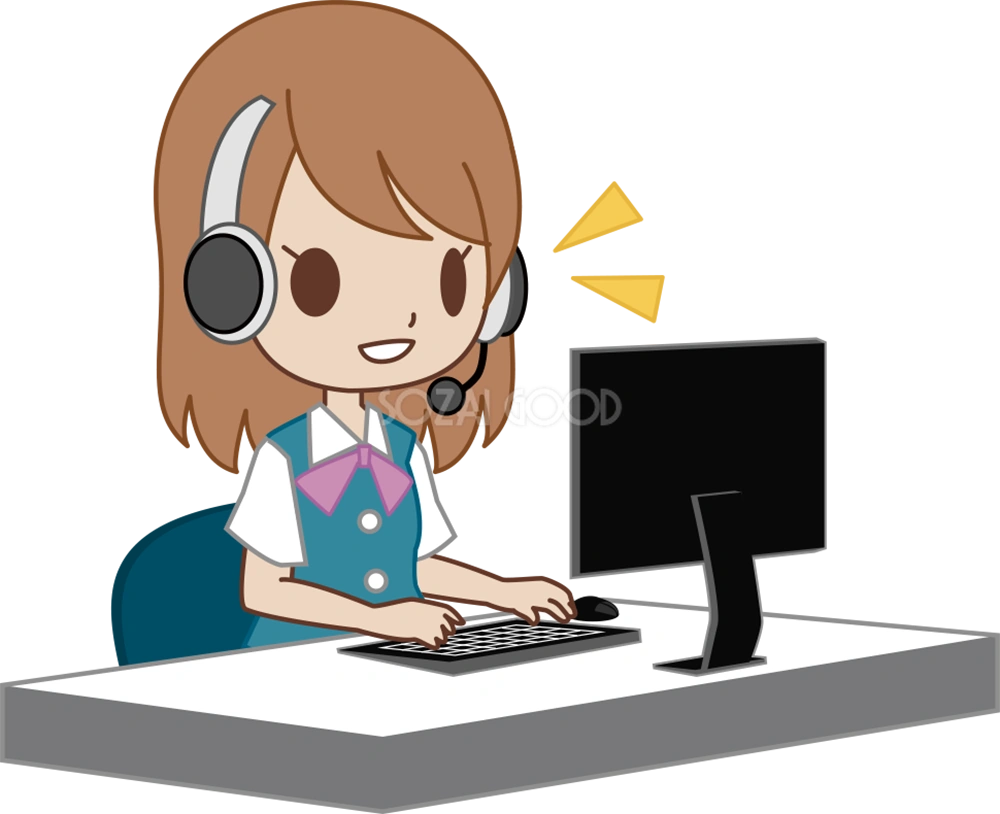女性 OLがヘッドセット パソコン オペレータ ビジネスマンかわいい 無料イラスト