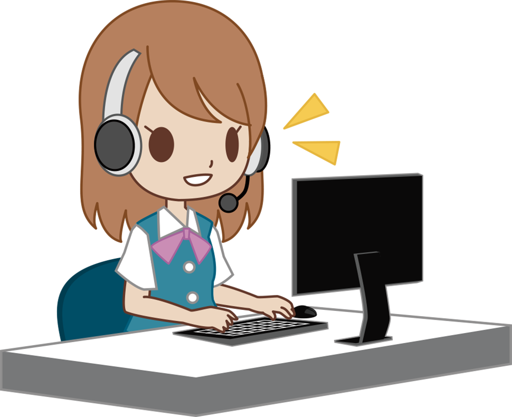 女性 OLがヘッドセット パソコン オペレータ ビジネスマンかわいい 無料イラストに写真・文字を入れる