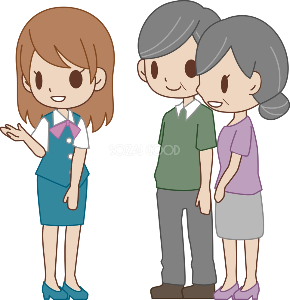 女性 OLが夫婦のお客様をご案内  無料イラスト