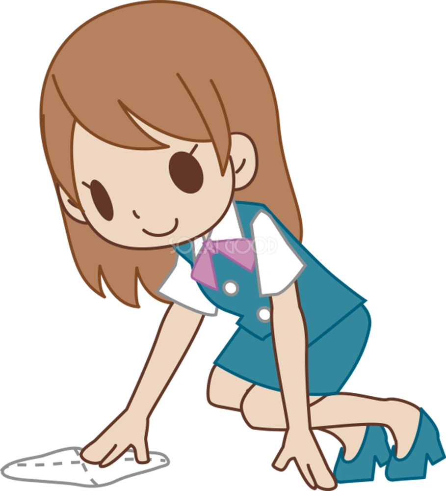 女性 OLが雑巾で床を拭き掃除 ビジネスマン 無料イラスト