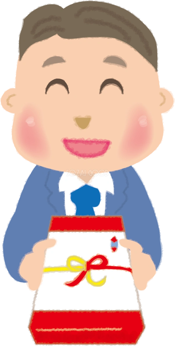 お歳暮を渡す男性の年末無料イラスト60613