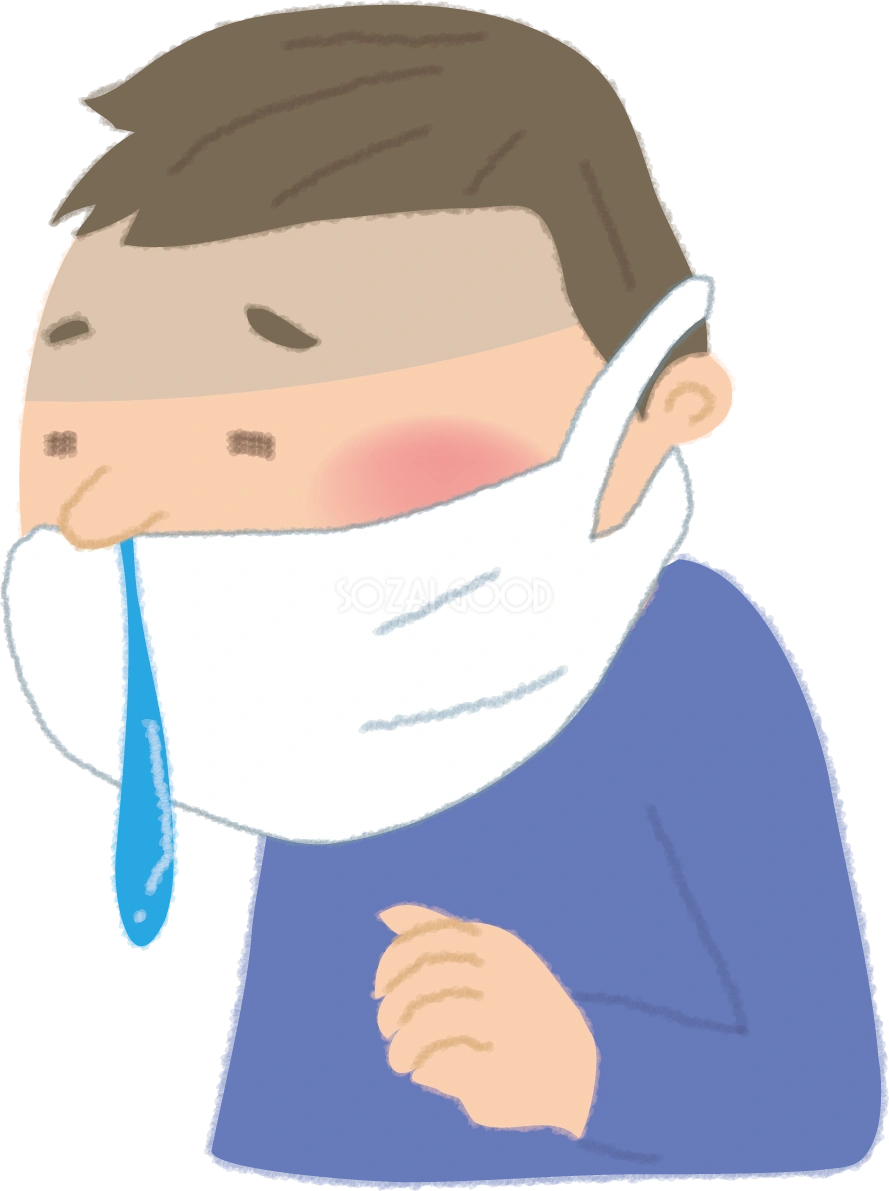 マスクをしても鼻水が垂れている男性の無料イラスト60625
