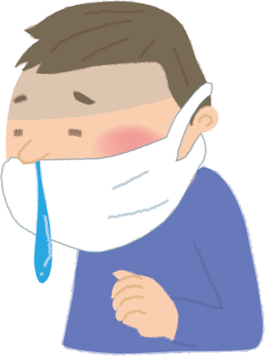 マスクをしても鼻水が垂れている男性の無料イラスト60625に写真・文字を入れる