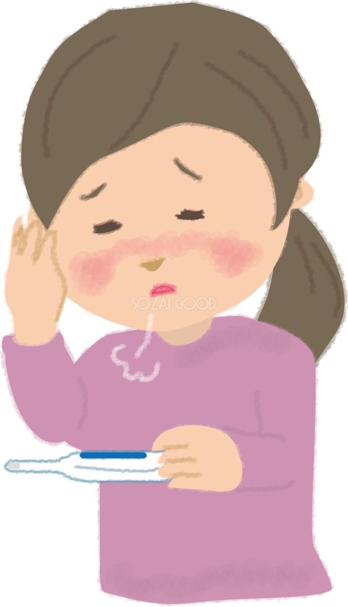 女性が体温計を見ながらダルそうな健康無料イラスト60649