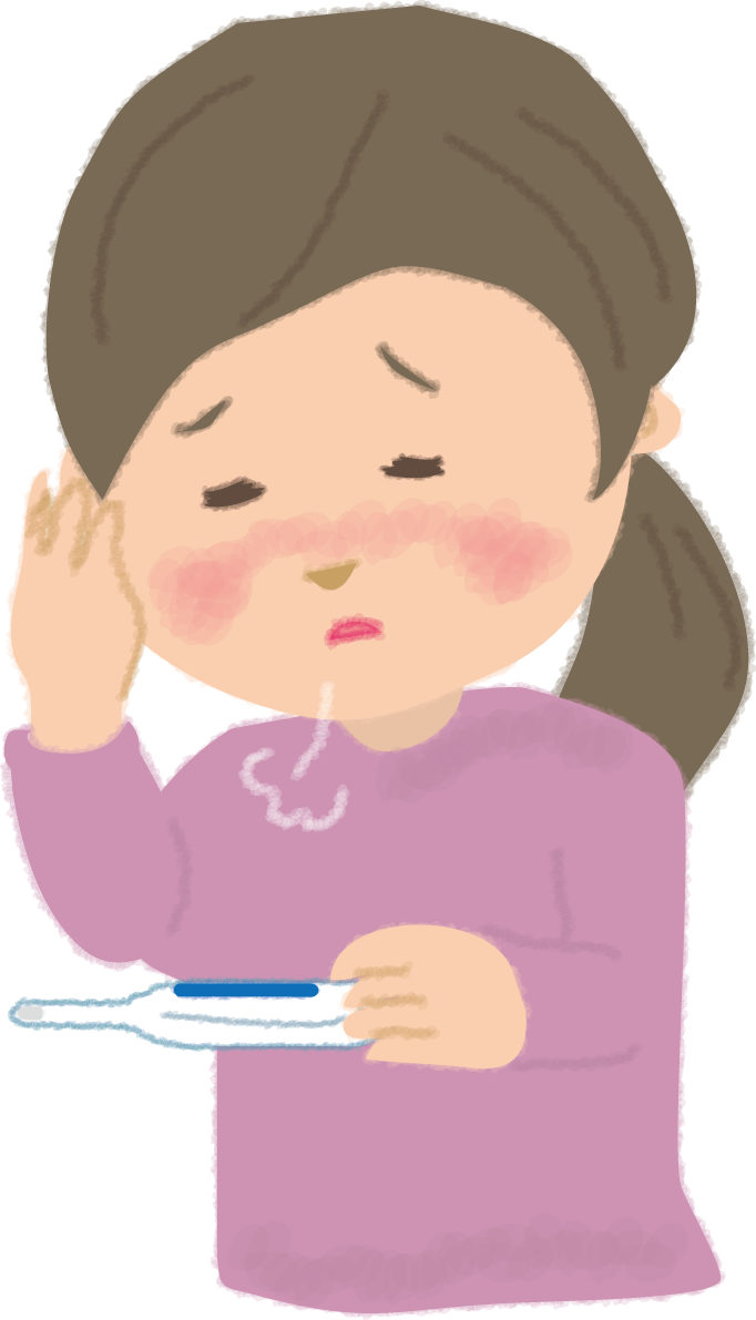 女性が体温計を見ながらダルそうな健康無料イラスト60649に写真・文字を入れる