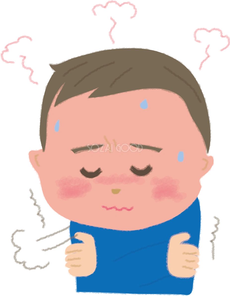 男の子が高熱で苦しそうな健康無料イラスト60673