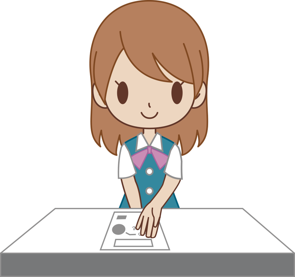 女性 OLが資料を見せながらご説明 ビジネスマン 無料イラストに写真・文字を入れる