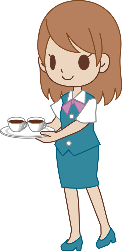 女性 OLがコーヒーを運ぶ ビジネスマン 無料イラストに写真・文字を入れる