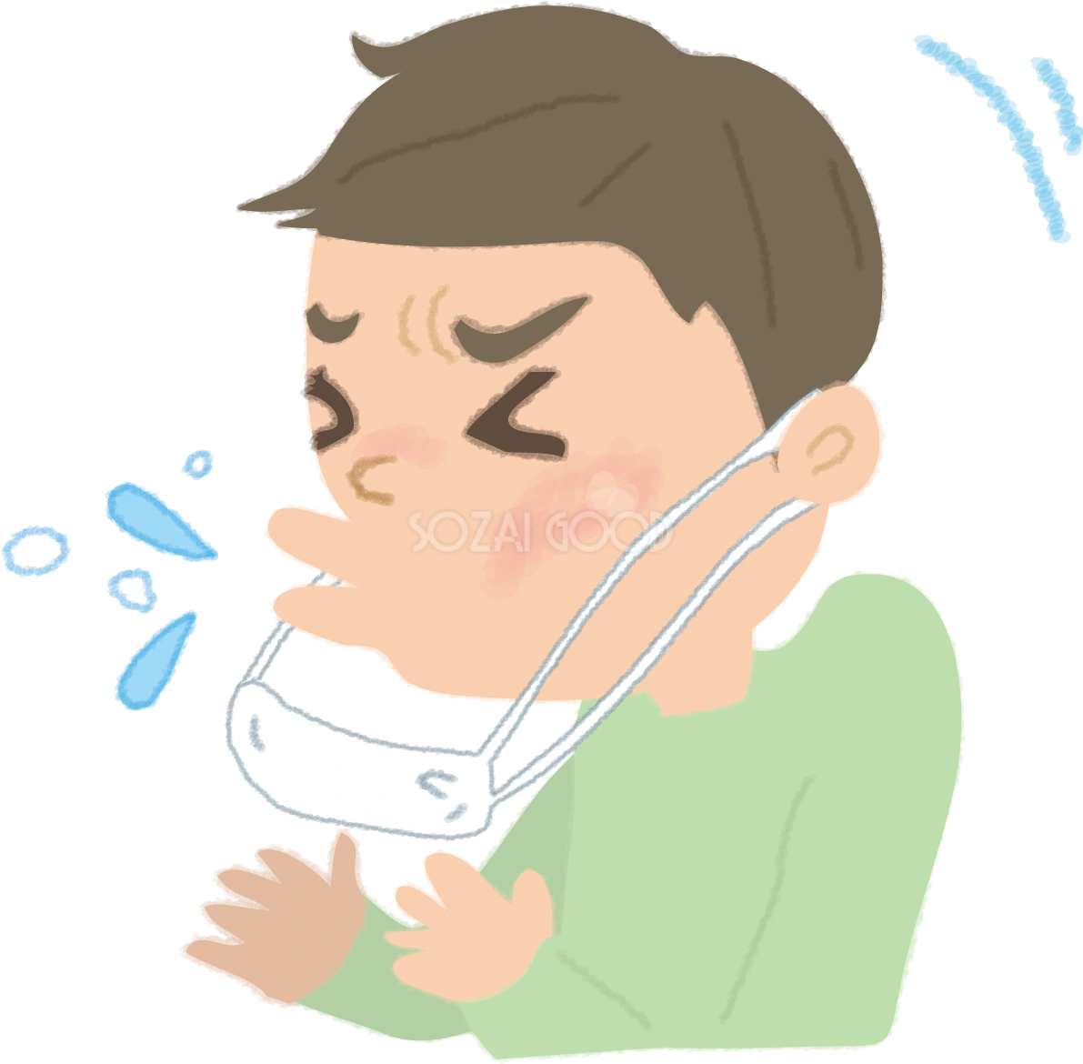 くしゃみでマスクが取れちゃいそうな男性の無料イラスト61064