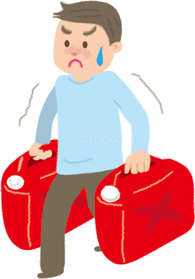 灯油のポリタンクを重そうに運ぶ男性の無料イラスト61124