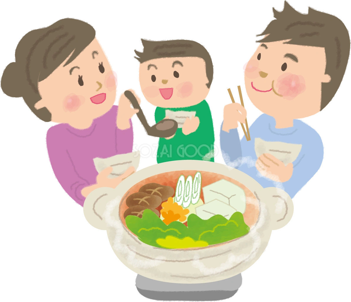 鍋を囲む家族の無料イラスト61128