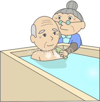 おじいちゃんを介護するおばあちゃん お風呂編  無料イラスト