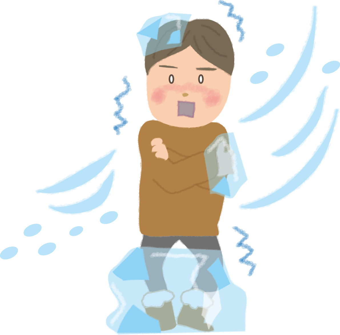 寒さで凍りそうな男性の無料イラスト61645に写真・文字を入れる