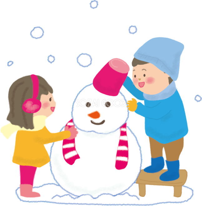 雪だるまをつくる女の子と男の子の無料イラスト 素材good