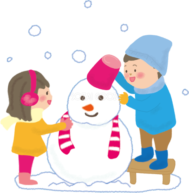 雪だるまをつくる女の子と男の子の無料イラスト61677 素材good