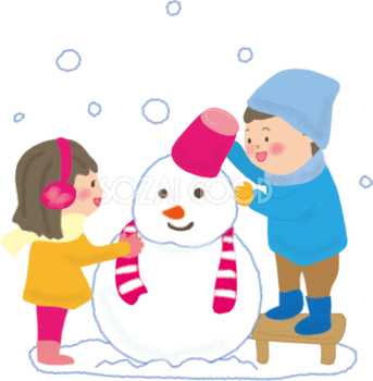 雪だるまをつくる女の子と男の子の無料イラスト61677