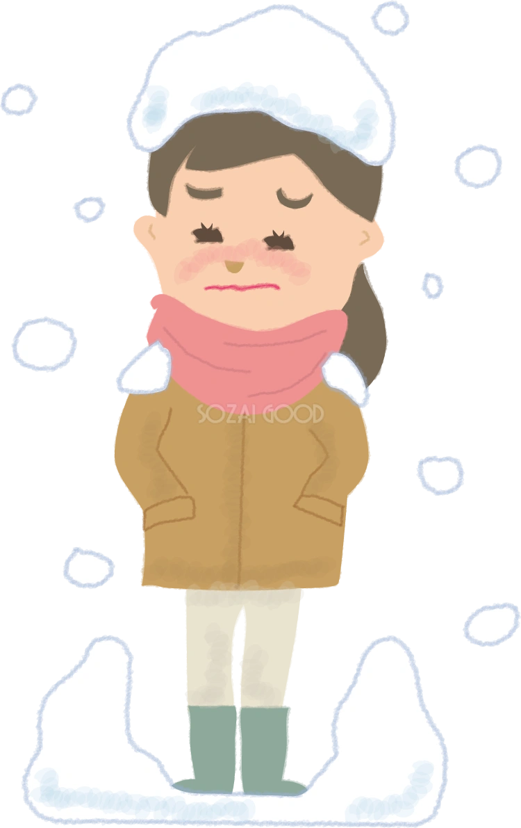 雪に埋もれそうな女性の無料イラスト61685
