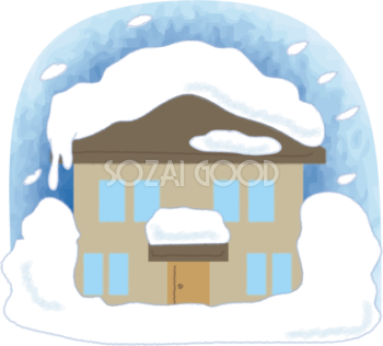 雪に埋もれる家の無料イラスト61689