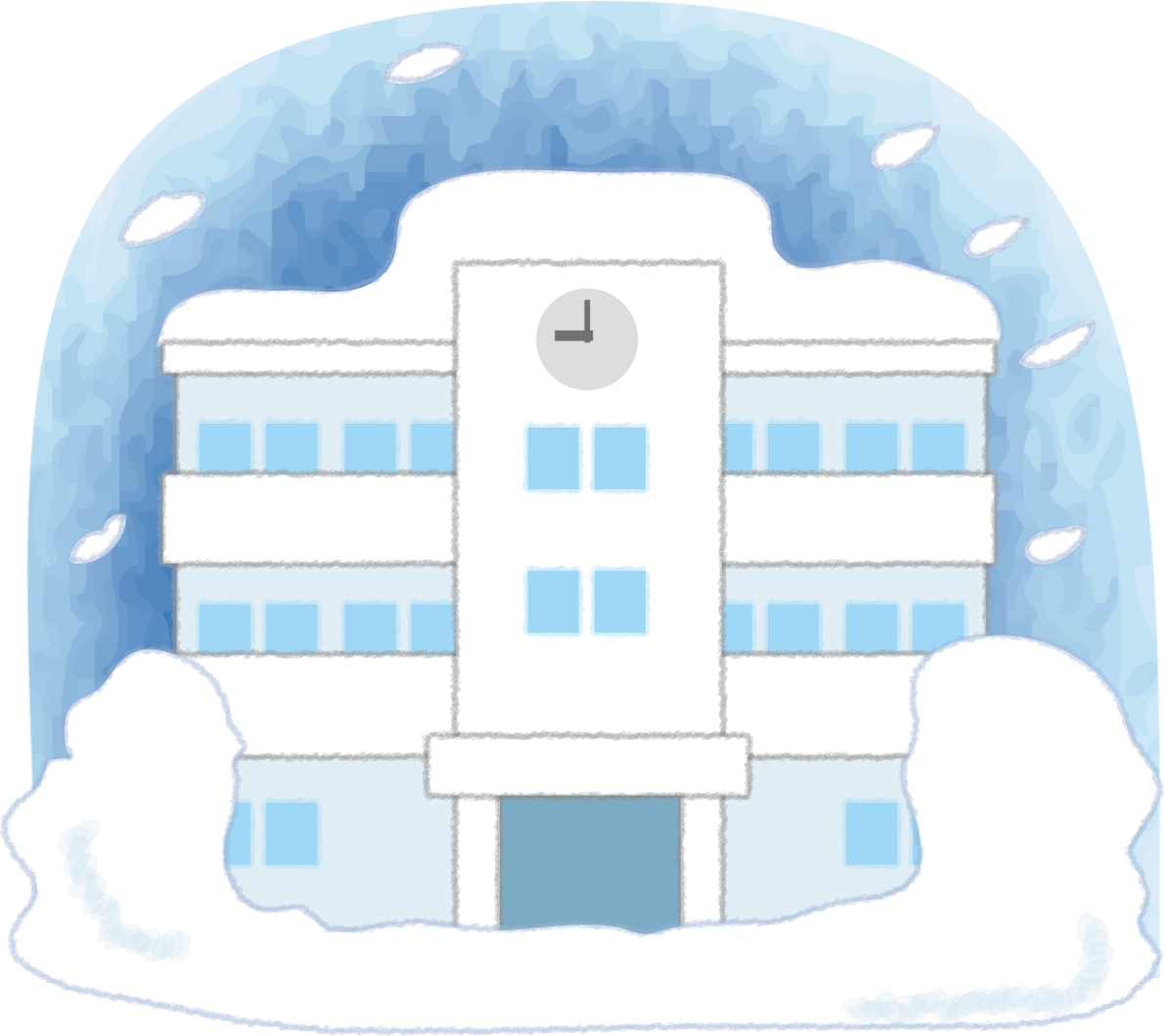 雪に埋もれる学校の無料イラスト61693に写真・文字を入れる