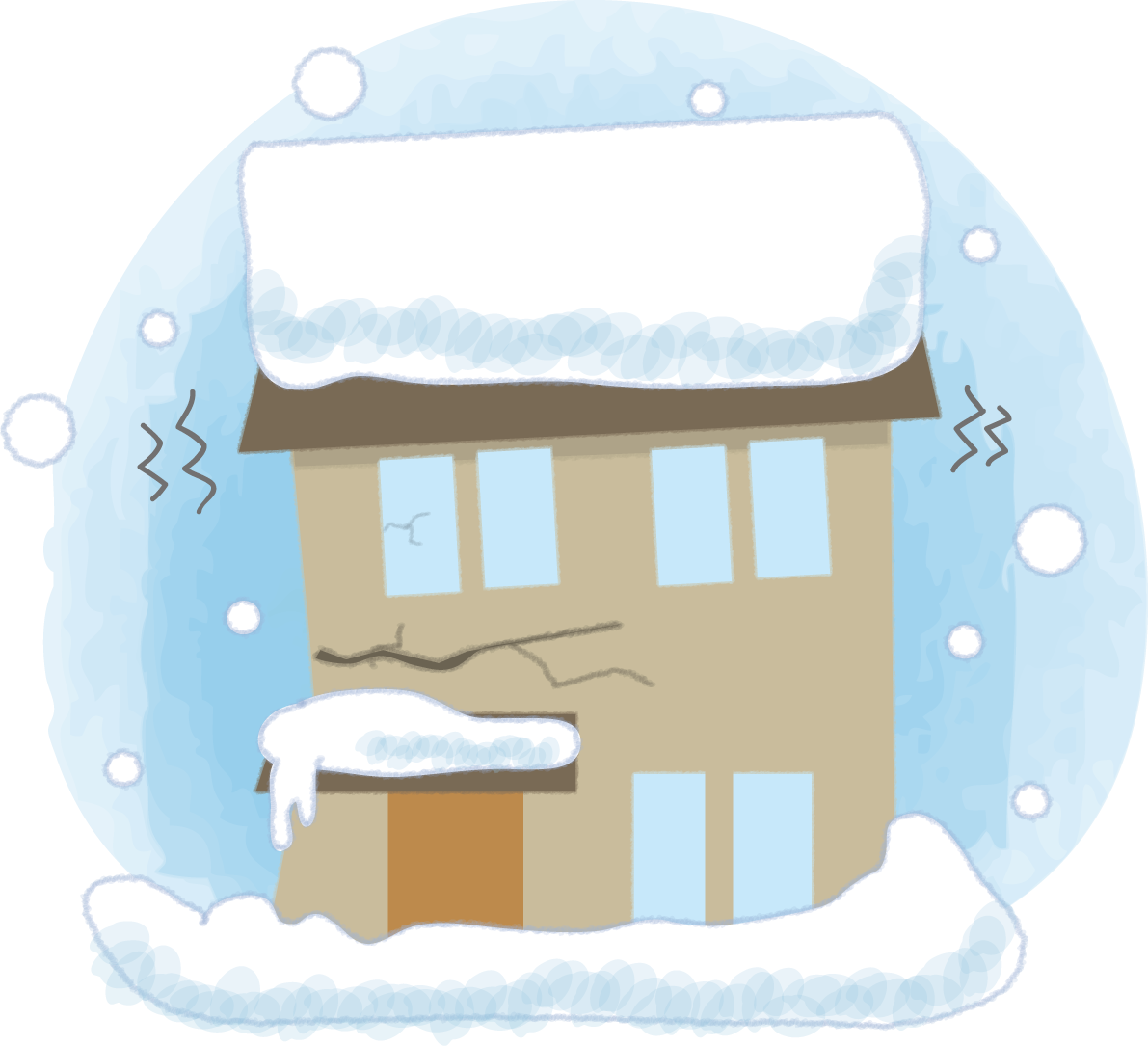 雪の重みで倒壊しそうな家の無料イラスト61705に写真・文字を入れる