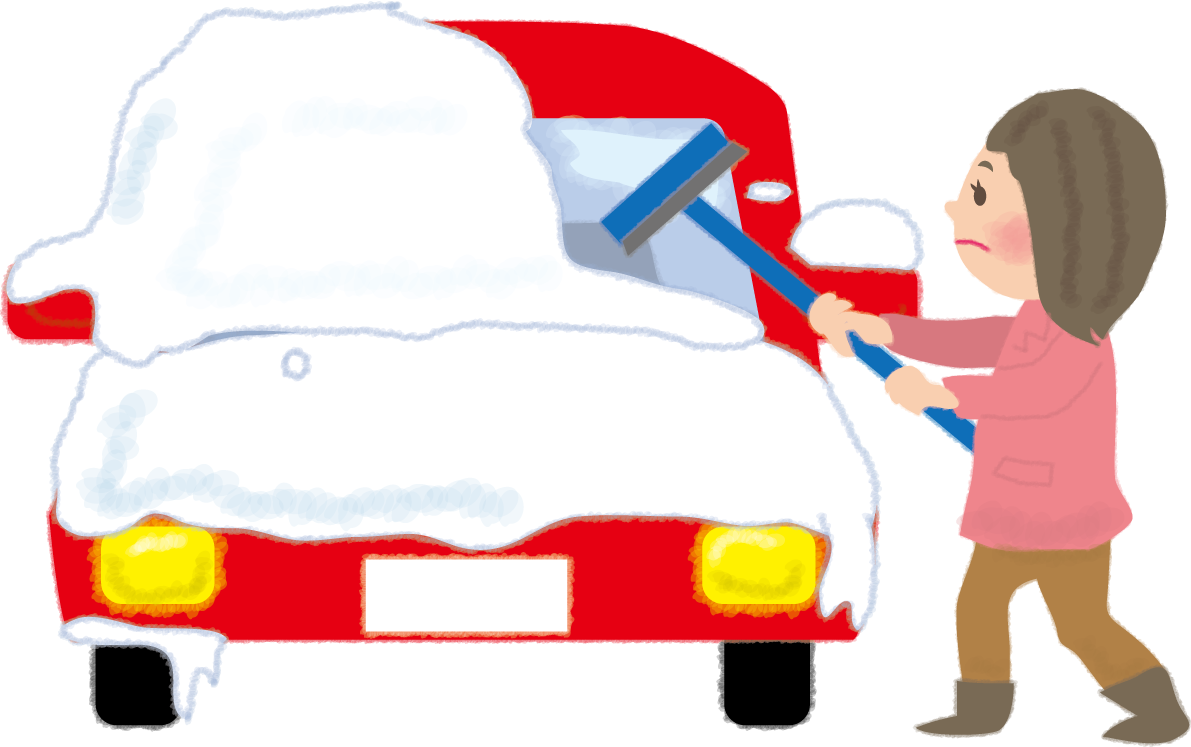 スノーブラシで車の窓ガラスの雪を落とす女性の無料イラスト61769に写真・文字を入れる