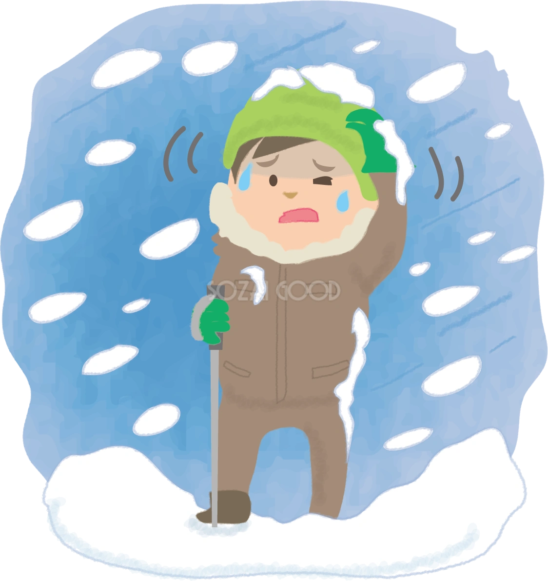 吹雪で遭難しそうな男性の無料イラスト61781