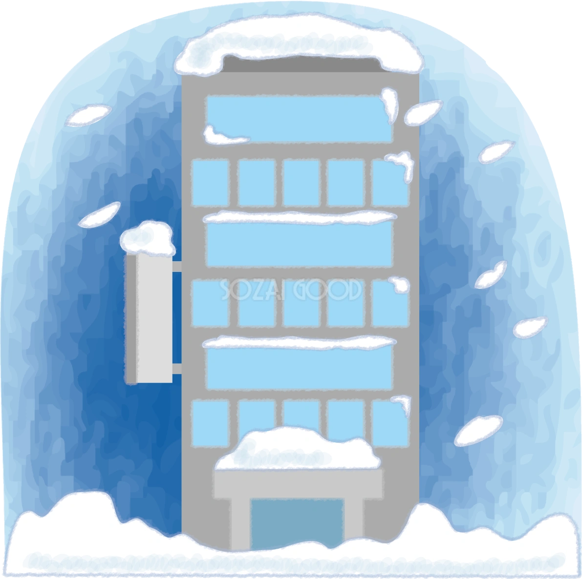 雪に埋もれる会社の無料イラスト61793