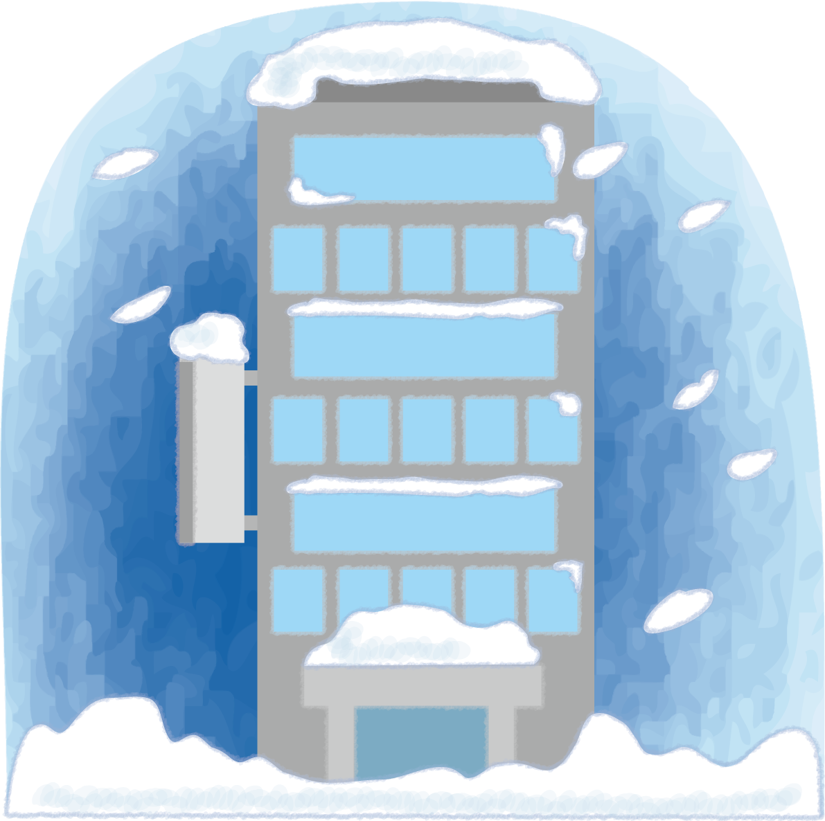雪に埋もれる会社の無料イラスト61793に写真・文字を入れる