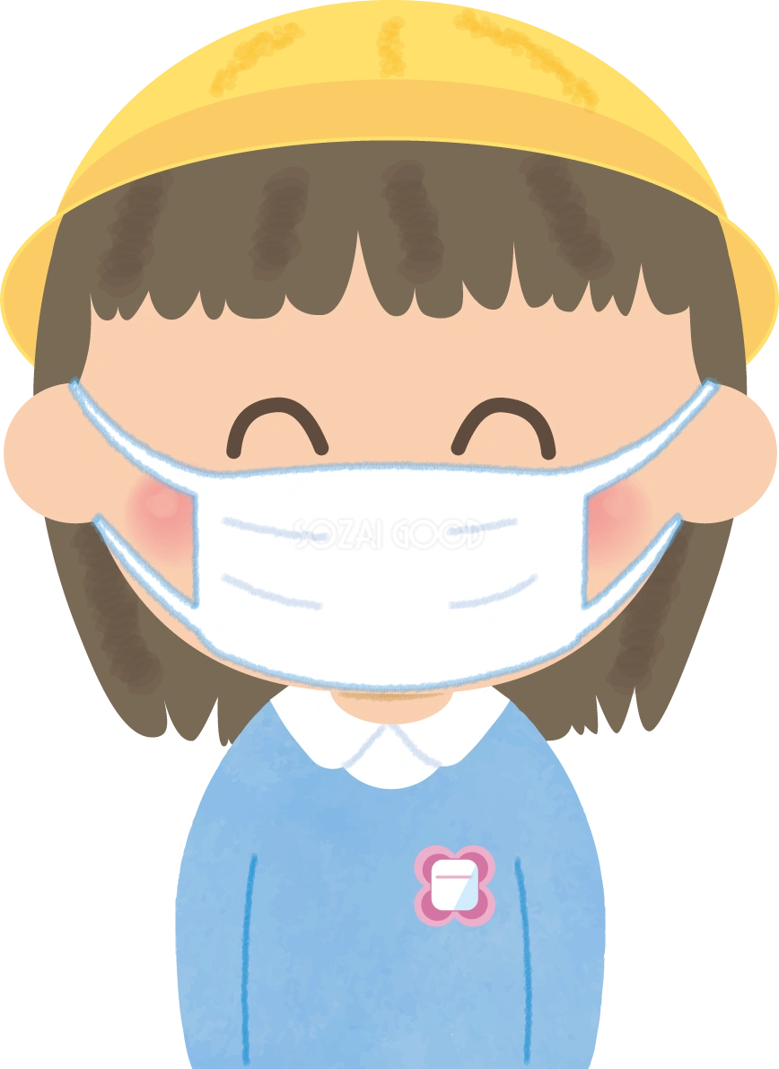 女の子(幼稚園児)のマスク姿『笑顔』無料イラスト62005