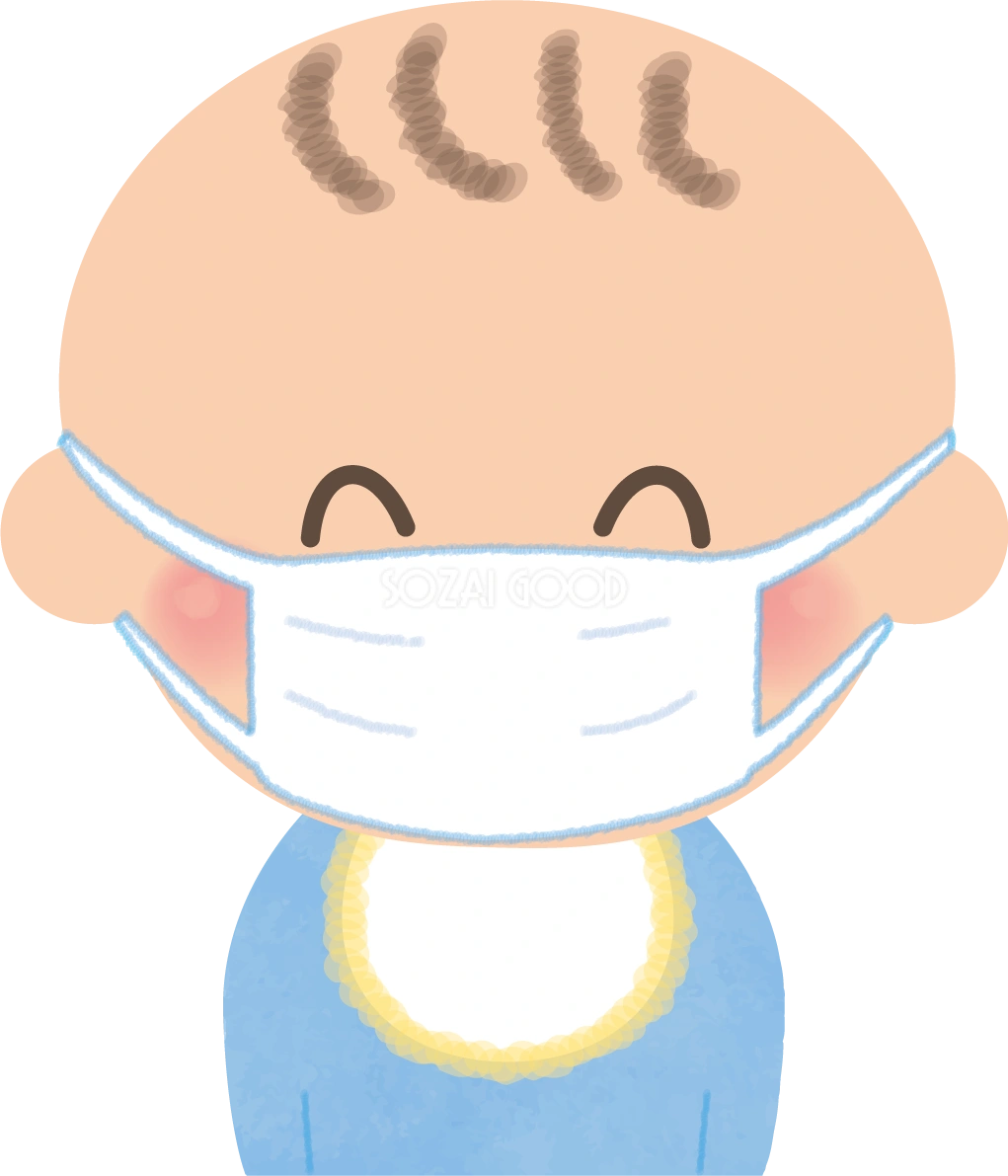 赤ちゃんのマスク姿『笑顔』無料イラスト62013