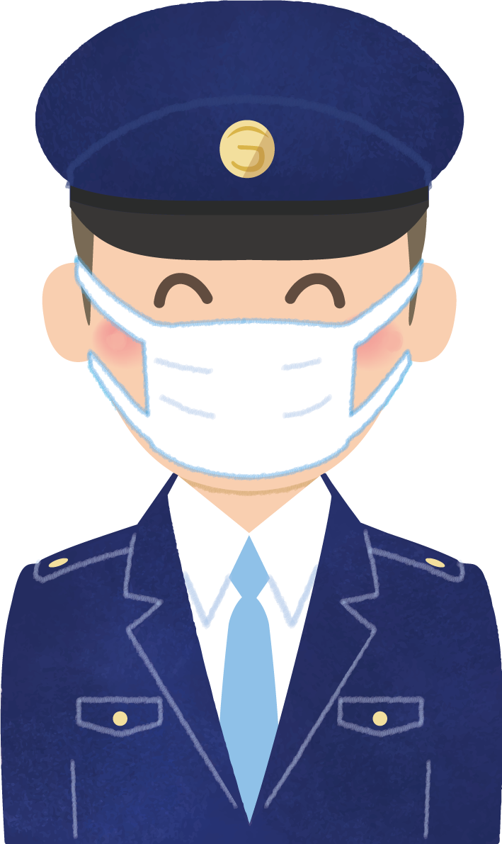 警備員のマスク姿『笑顔』無料イラスト62057に写真・文字を入れる