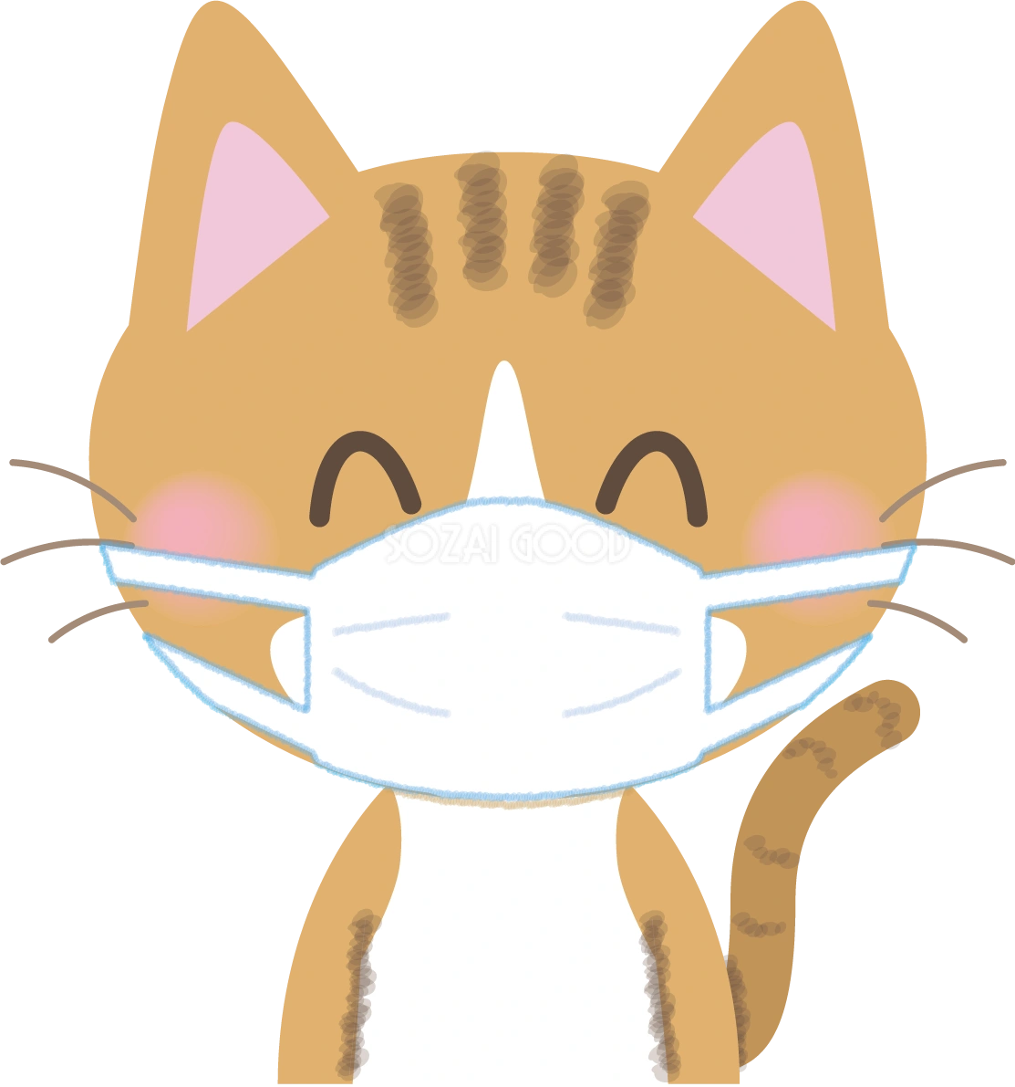 猫のマスク姿『笑顔』無料イラスト62125