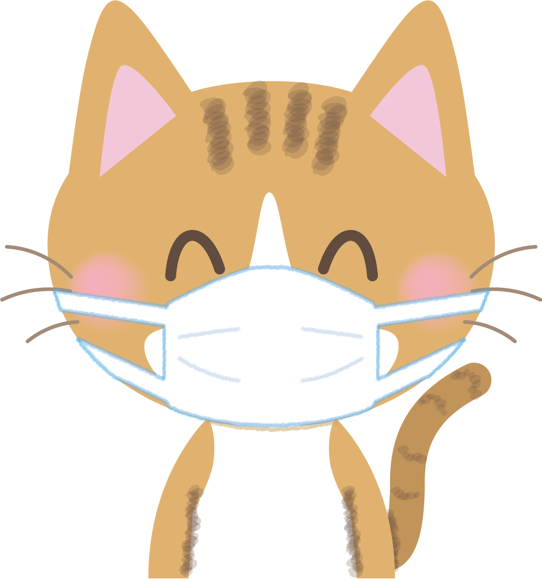 猫のマスク姿『笑顔』無料イラスト62125に写真・文字を入れる
