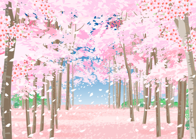 リアルな桜並木のトンネル桜じゅうたんの背景無料イラスト 素材good