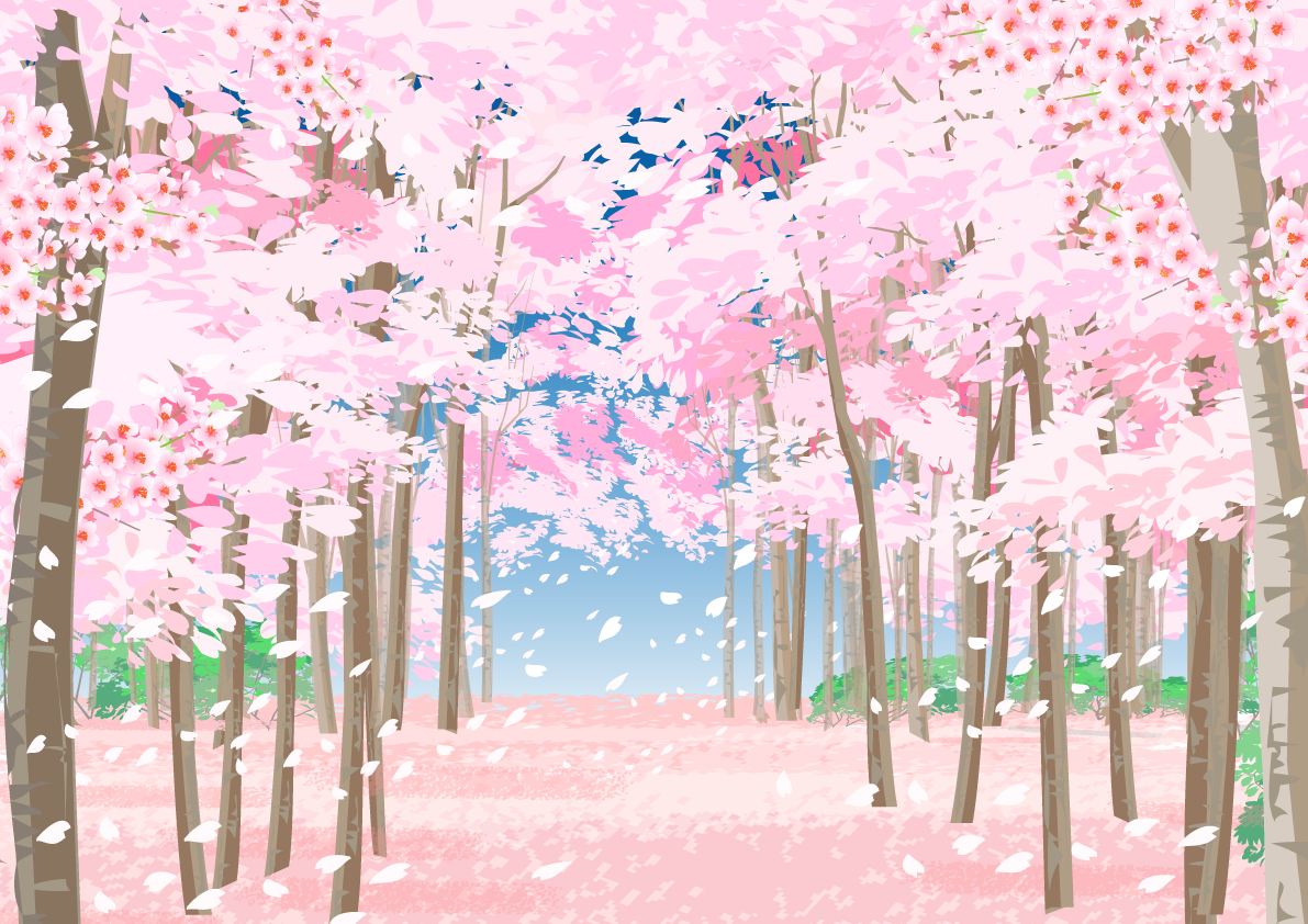 リアルな桜並木のトンネル桜じゅうたんの背景無料イラスト62409に写真・文字を入れる