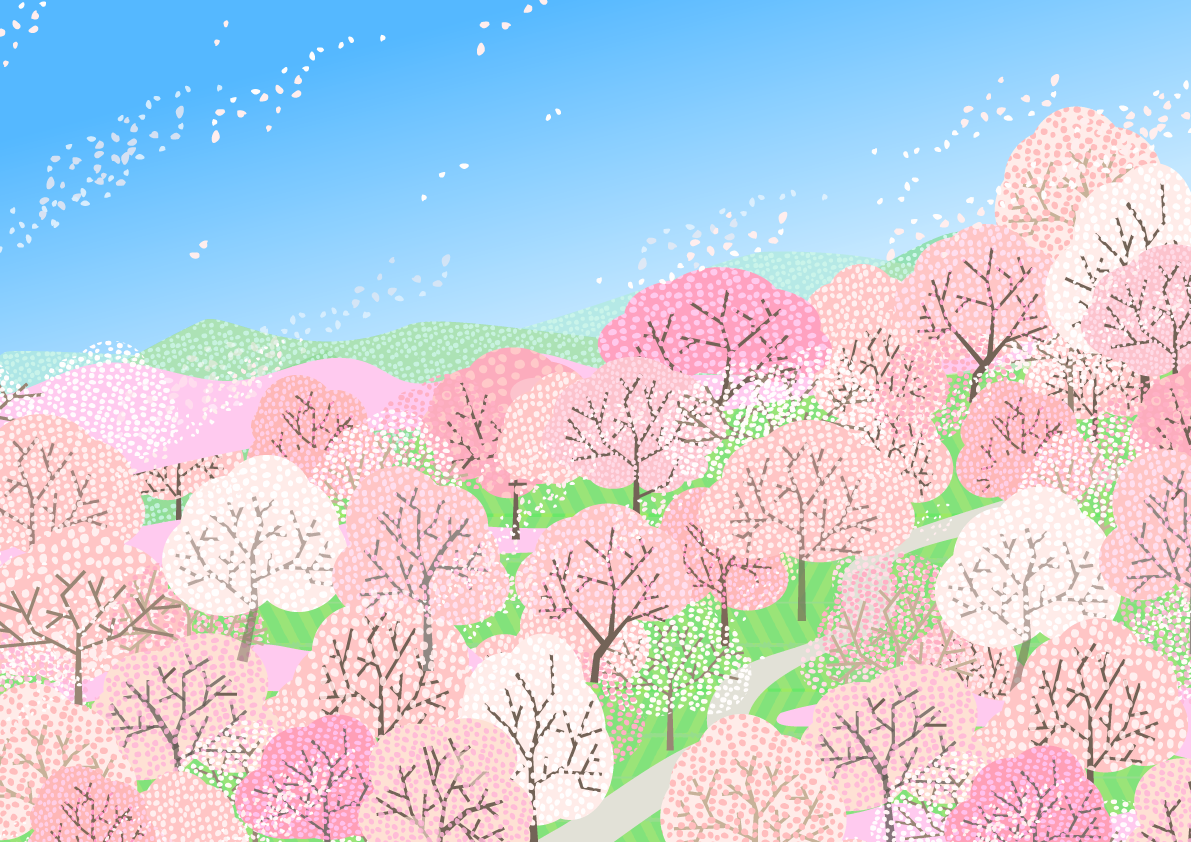 上空から見た桜満開の山の背景無料イラスト62457に写真・文字を入れる