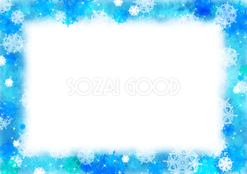 雪のフレーム飾り枠(キラキラ)無料イラスト62481