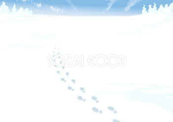 雪一面の広大な大地に続く人の足跡のシンプル背景無料イラスト62501