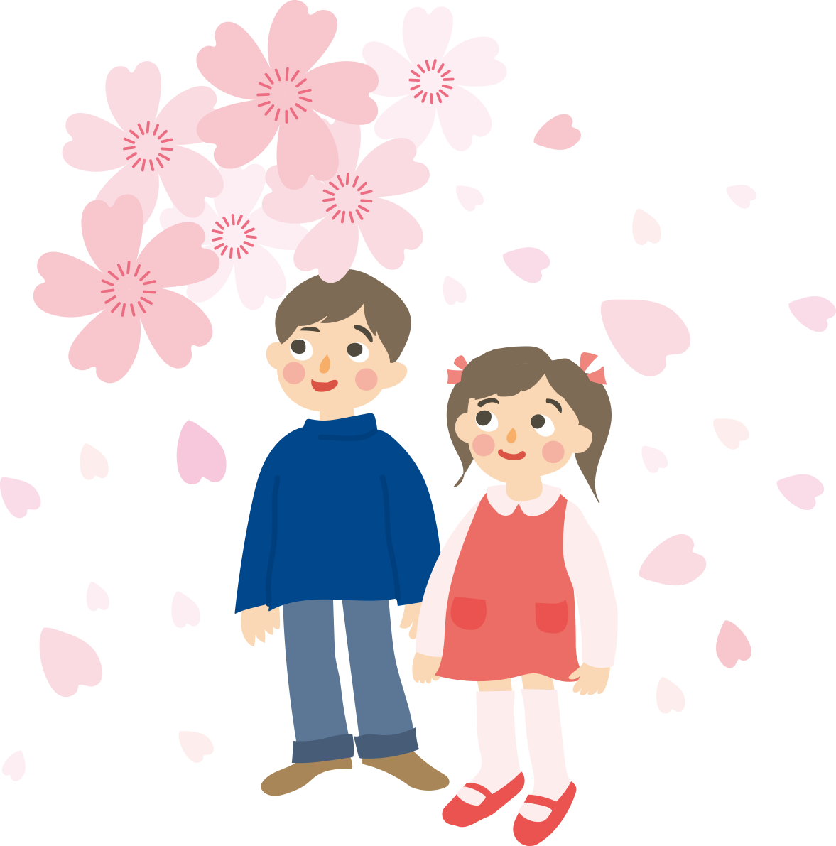 子供（男の子と女の子）が桜を花見する無料イラスト62549に写真・文字を入れる