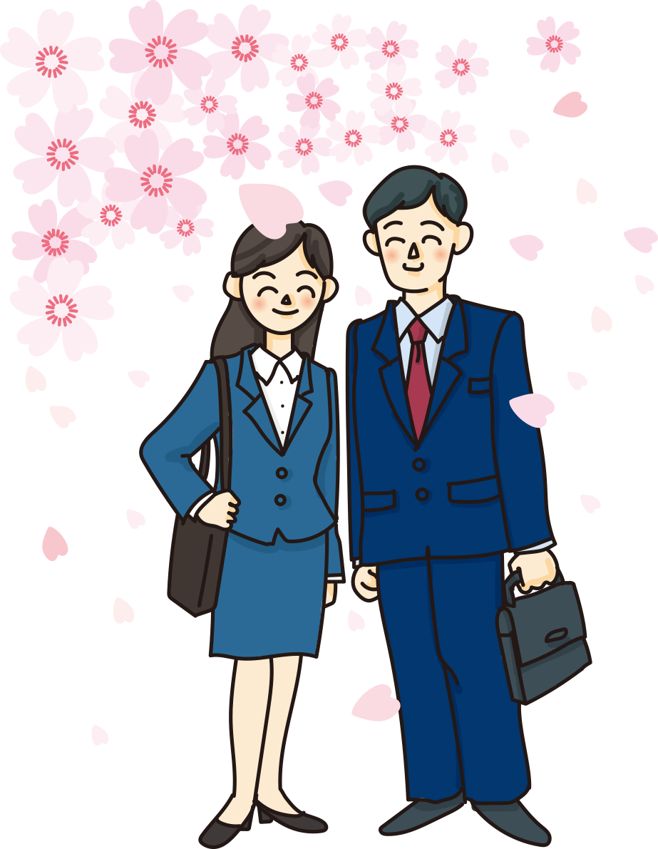桜の花と新入生や新社会人がスーツを着た無料イラスト62653に写真・文字を入れる