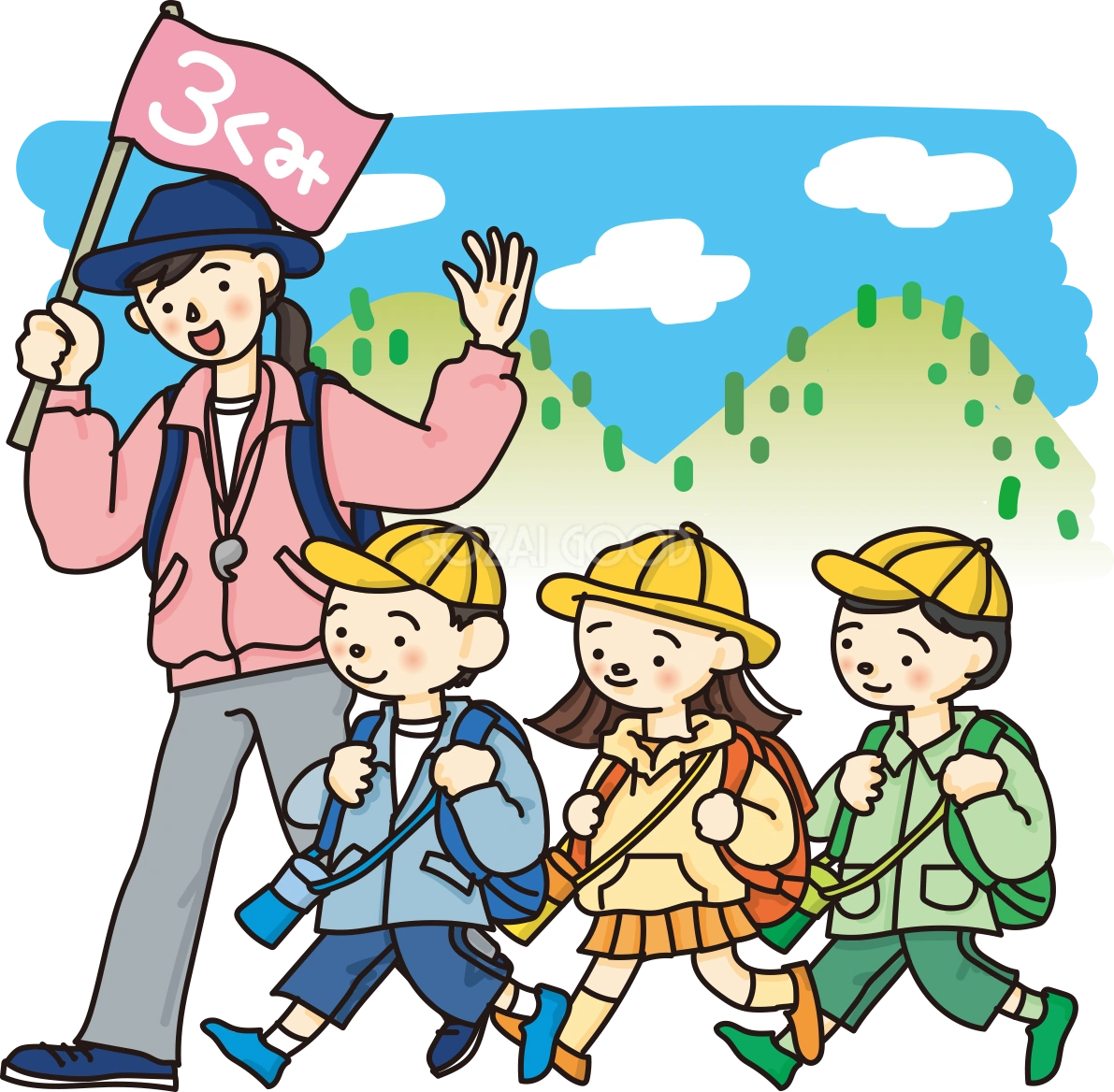 幼稚園児の春の遠足の無料イラスト62663