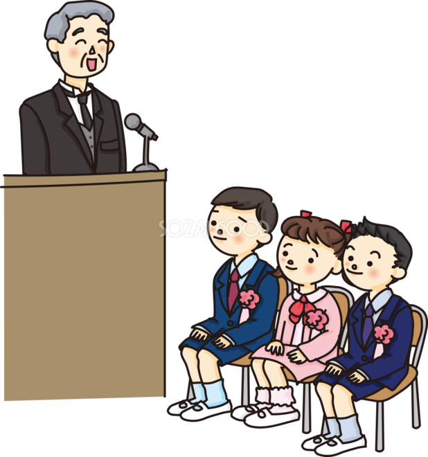 入学式校長先生のスピーチで子供たちが一生懸命聞く無料イラスト62679 素材good