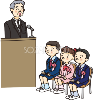 入学式校長先生のスピーチで子供たちが一生懸命聞く無料イラスト62679