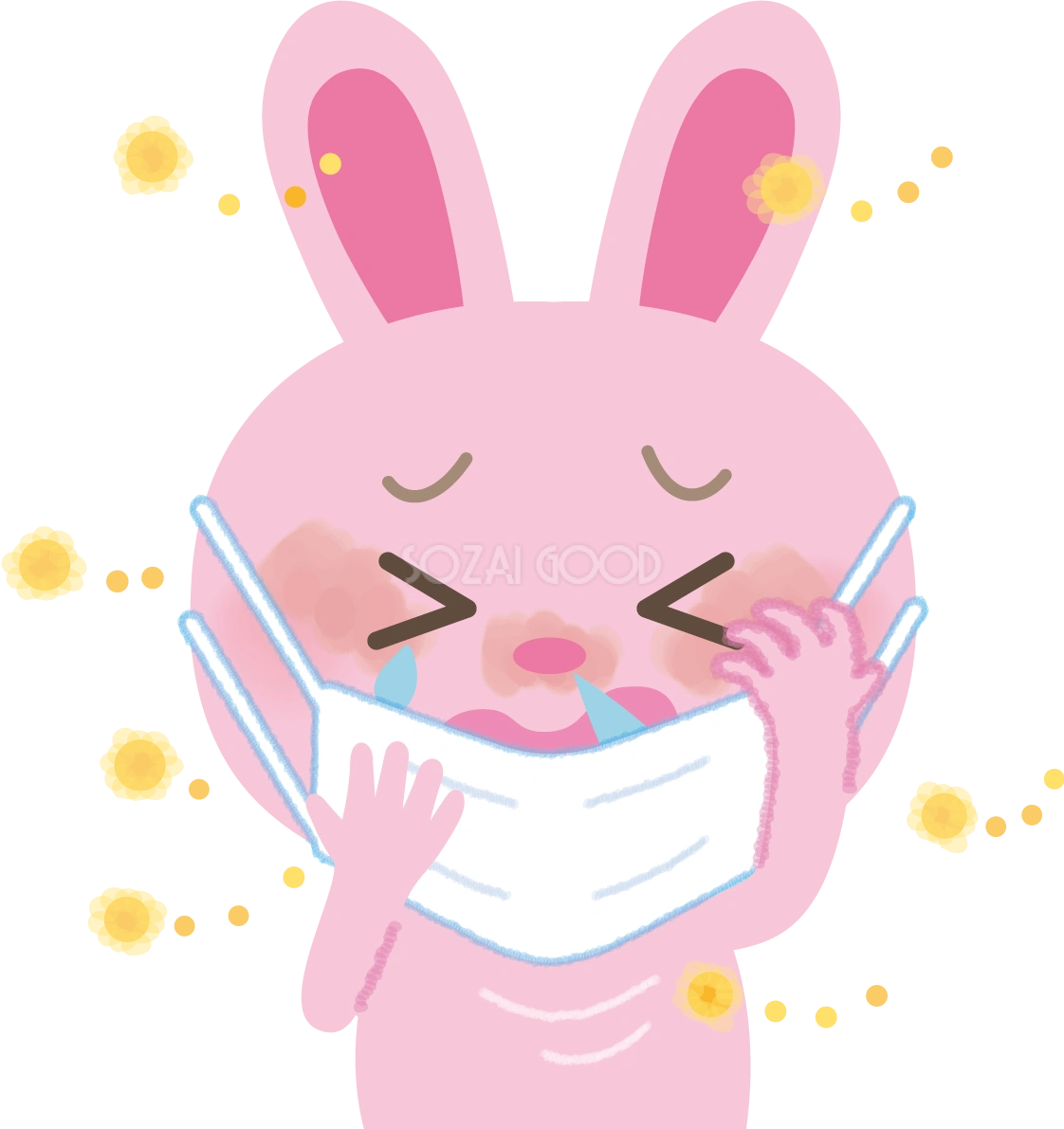 うさぎの花粉症 無料イラスト(マスク くしゃみ 鼻水 目の痒み)62734