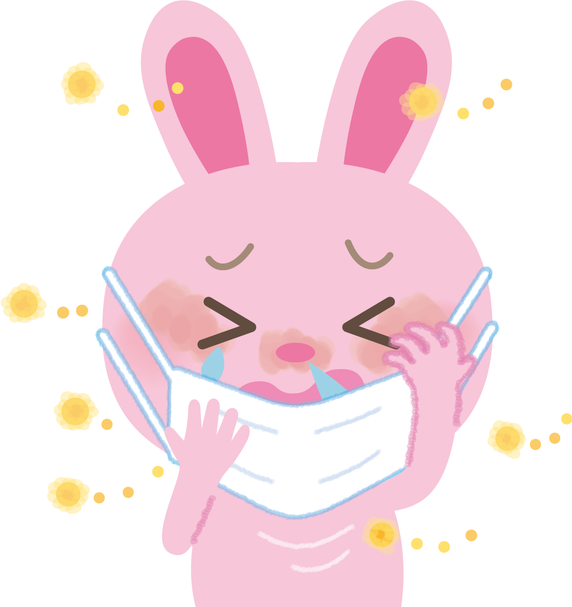 うさぎの花粉症 無料イラスト(マスク くしゃみ 鼻水 目の痒み)62734に写真・文字を入れる
