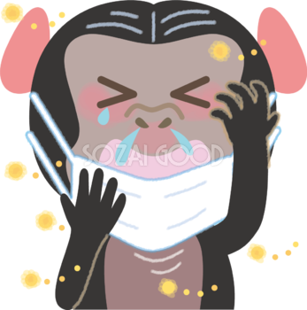 チンパンジーの花粉症 無料イラスト マスク くしゃみ 鼻水 目の痒み 素材good